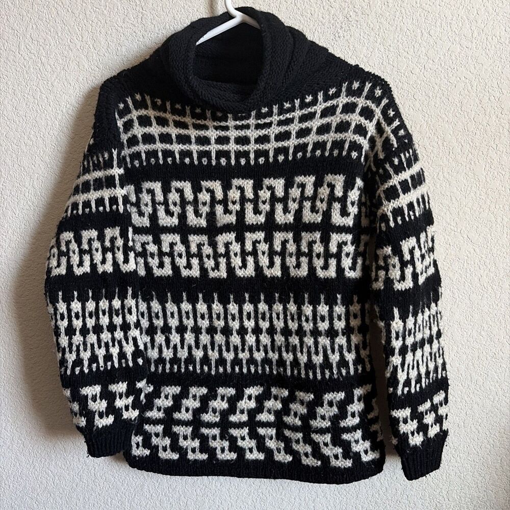 Vintage Wool Chunky Sweater Aztec Southwest Gloria Vanderbilt Cowl S Turtleneck